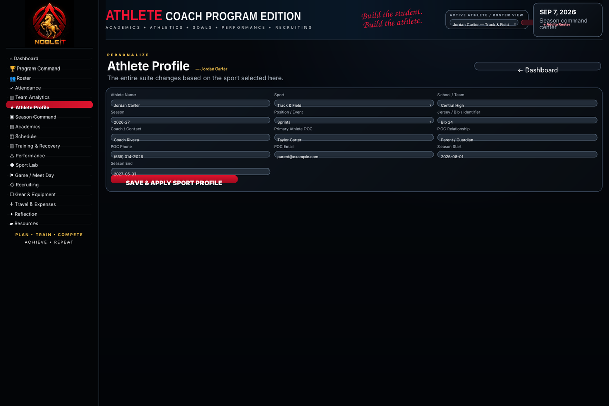 Athlete profile and contact