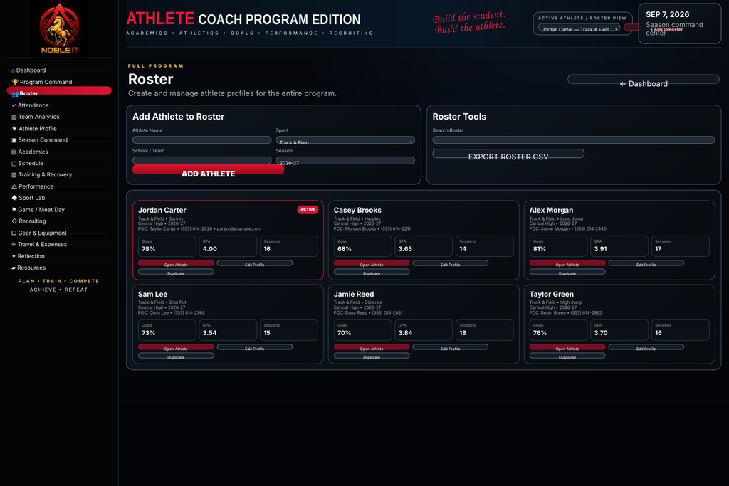 Coach roster and contacts