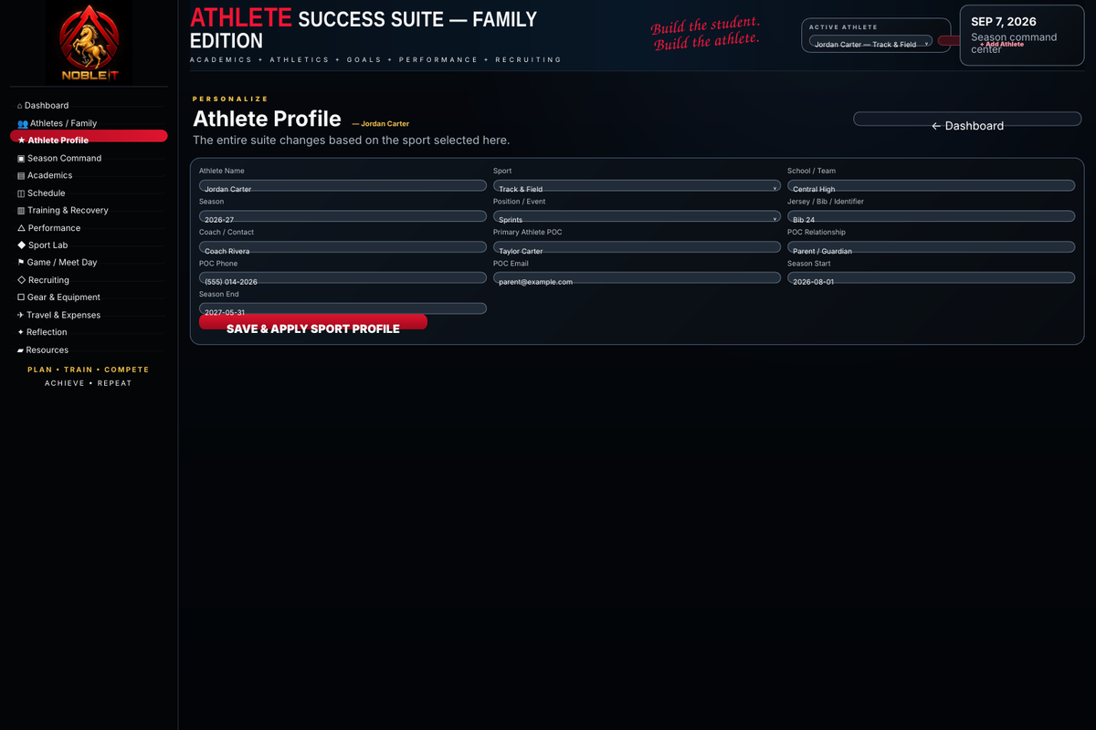 Athlete profile and contact