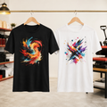 Black and white Bella+Canvas 3001 custom DTF shirts in Noble-T studio