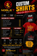 Noble-T premium custom DTF shirt price flyer