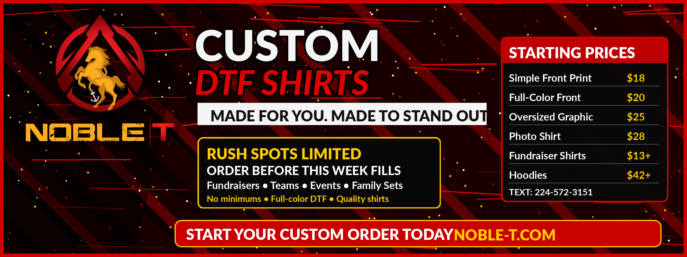 Noble-T custom DTF transfers and shirt printing banner