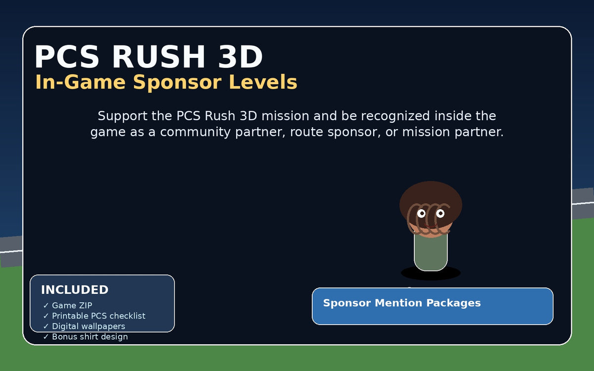 PCS Rush 3D in-game sponsor mention levels cover